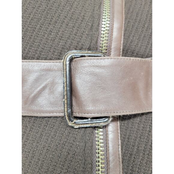 Mackage Asymmetrical Long Trench Coat Wool Coat P/S Chocolate Brown Leather - Picture 9 of 16